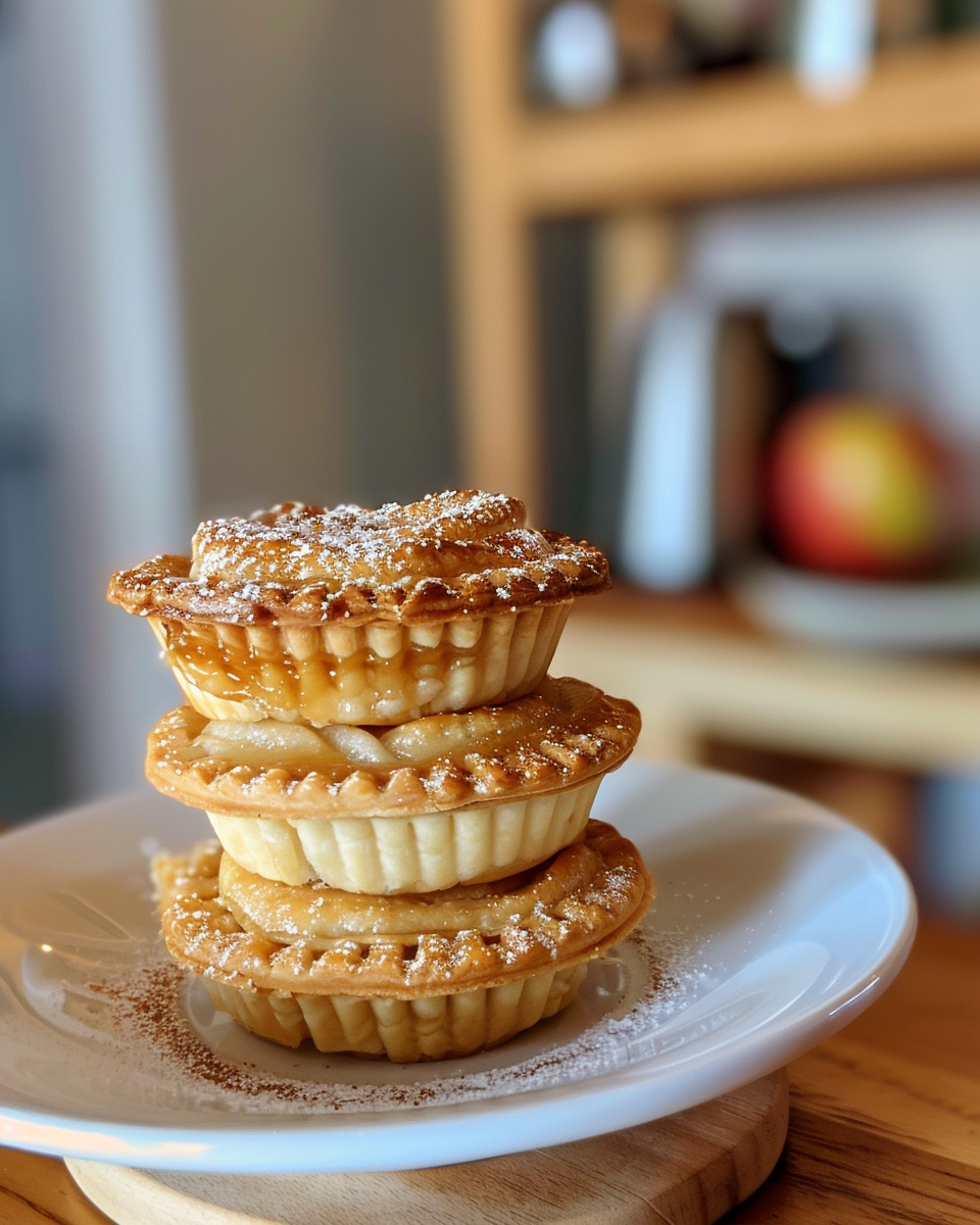 Golden brown mini apple pies, ready to be enjoyed, showing a flaky crust